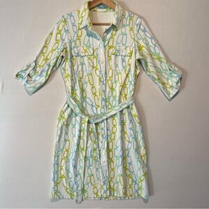 J McLaughlin Catalyst White Pastel Chains Print Chest Pocket Button Front Dress
